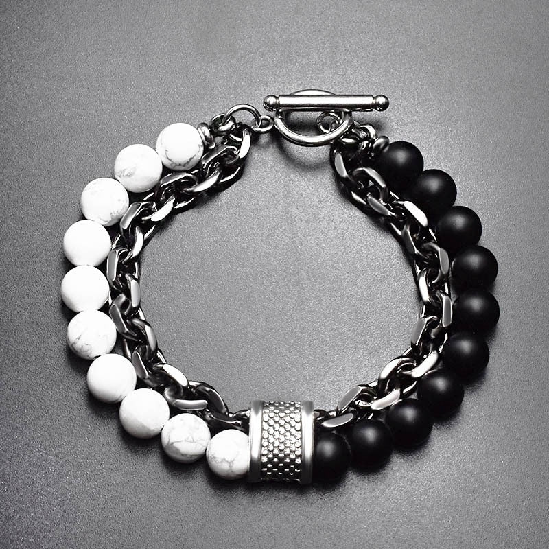 Pulseira Masculina de Metal e Pedras - Olho do Tigre