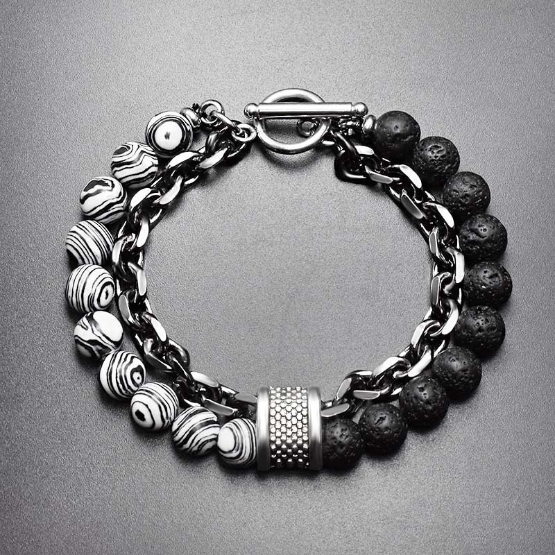 Pulseira Masculina de Metal e Pedras - Olho do Tigre