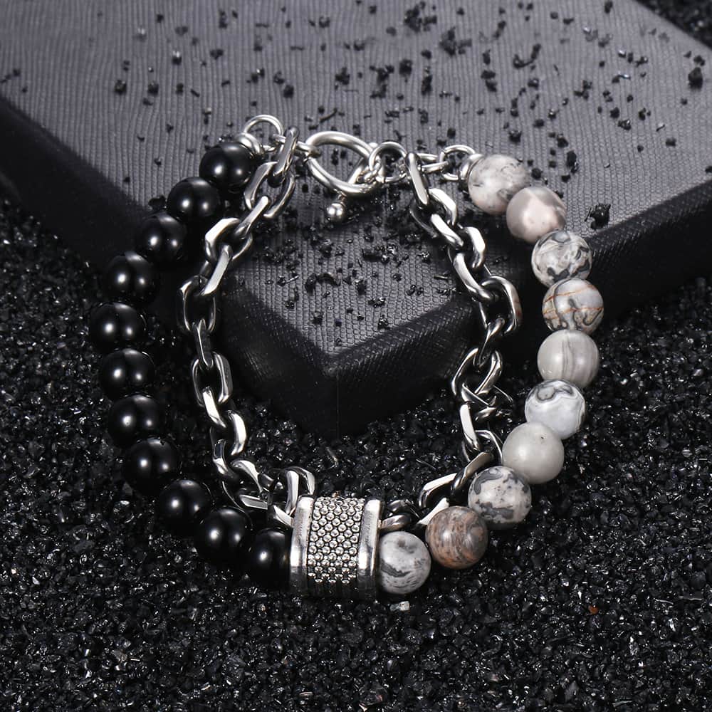 Pulseira Masculina de Metal e Pedras - Olho do Tigre