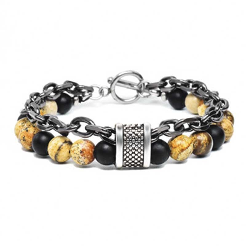 Pulseira Masculina de Metal e Pedras - Olho do Tigre