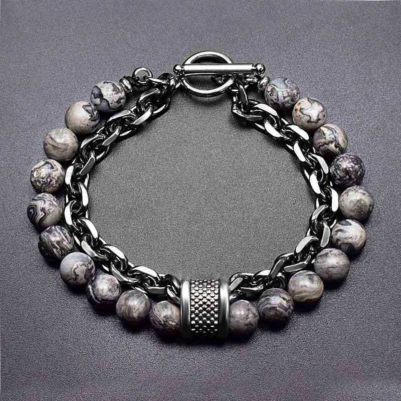 Pulseira Masculina de Metal e Pedras - Olho do Tigre