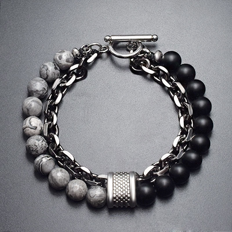 Pulseira Masculina de Metal e Pedras - Olho do Tigre