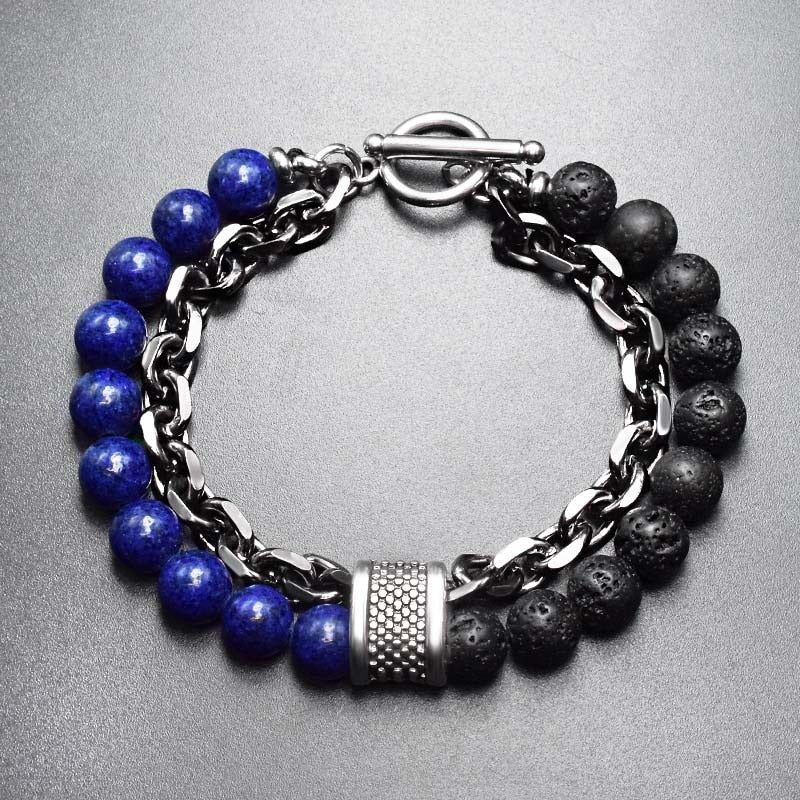 Pulseira Masculina de Metal e Pedras - Olho do Tigre