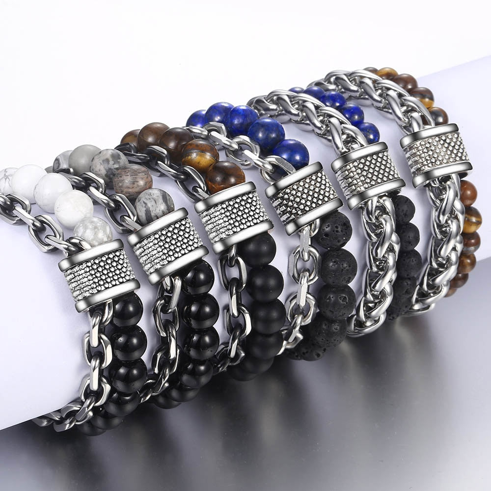 Pulseira Masculina de Metal e Pedras - Olho do Tigre