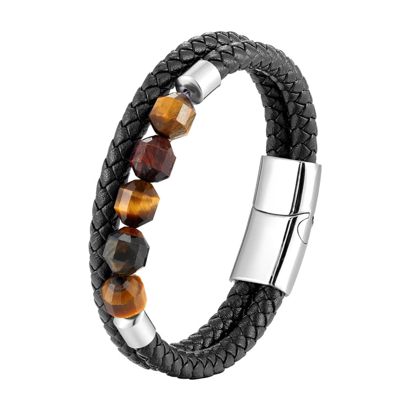 Pulseira Olhos de Tigre - Couro Genuíno