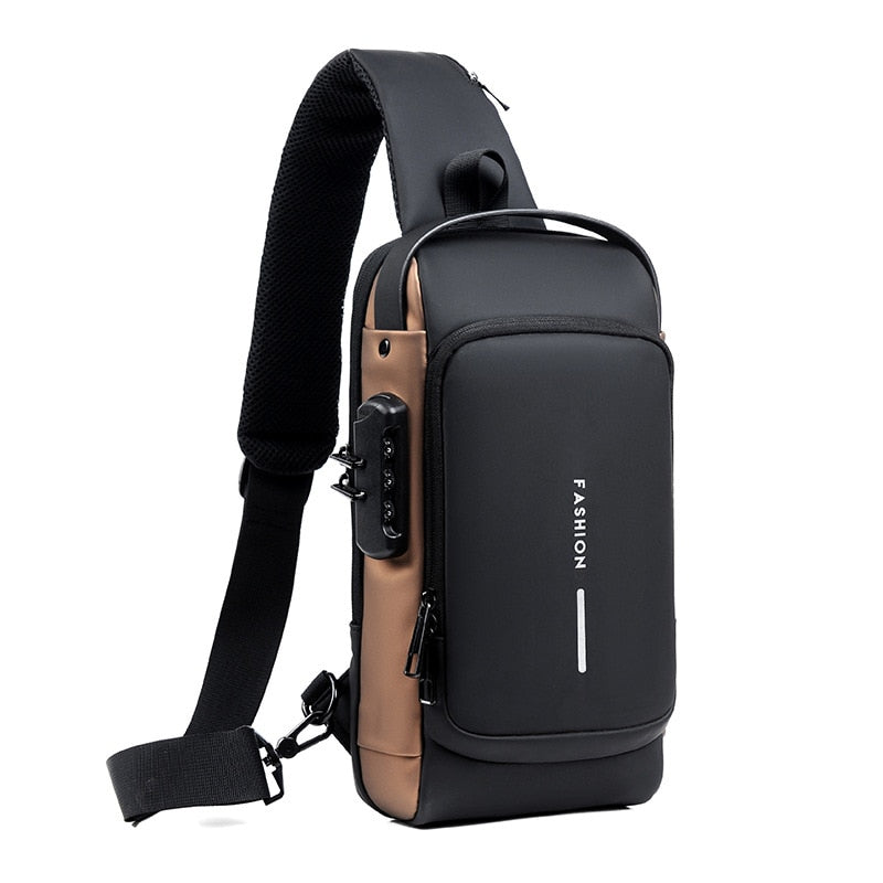 Bolsa de Ombro Crossbody Antifurto com Carregamento USB e Fibra de Carbono