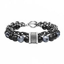 Pulseira Masculina de Metal e Pedras - Olho do Tigre