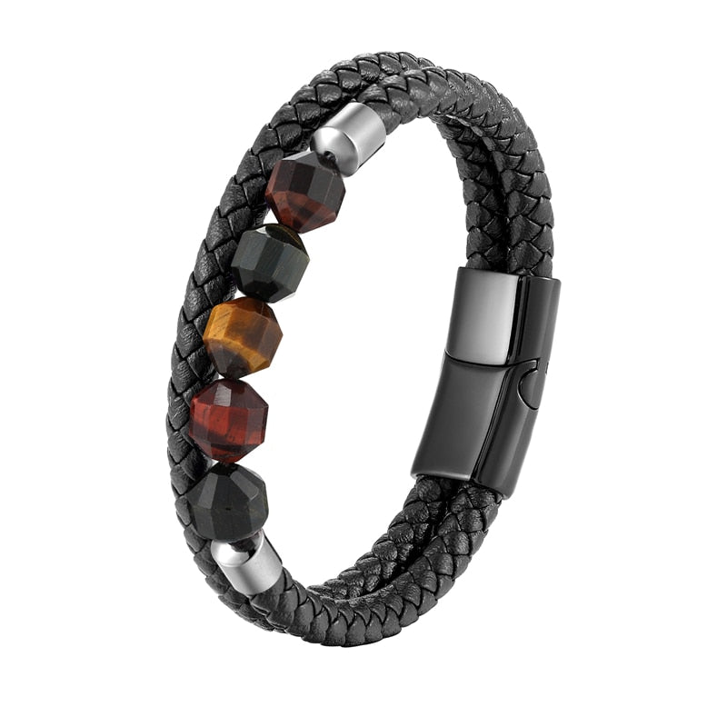 Pulseira Olhos de Tigre - Couro Genuíno