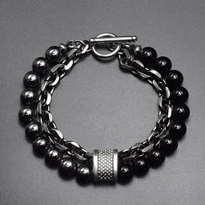 Pulseira Masculina de Metal e Pedras - Olho do Tigre