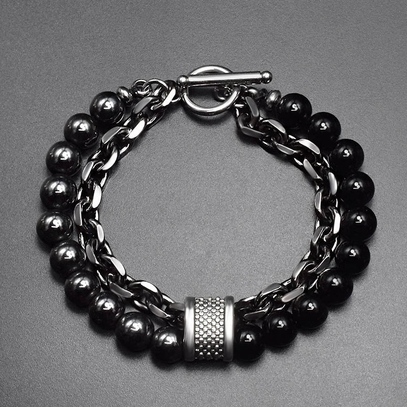 Pulseira Masculina de Metal e Pedras - Olho do Tigre