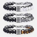 Pulseira Masculina de Metal e Pedras - Olho do Tigre