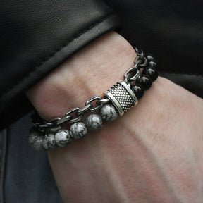 Pulseira Masculina de Metal e Pedras - Olho do Tigre