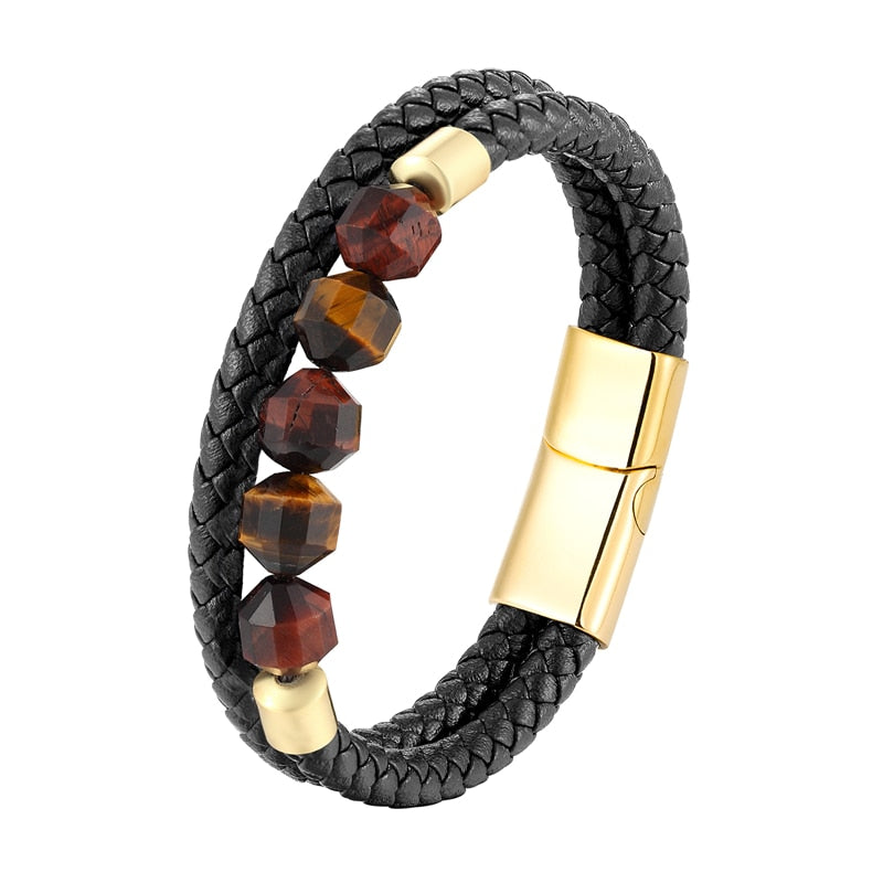 Pulseira Olhos de Tigre - Couro Genuíno