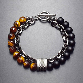 Pulseira Masculina de Metal e Pedras - Olho do Tigre