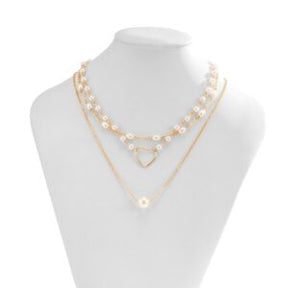 Conjunto 3 Colares Coração Pérola e Ouro 18k