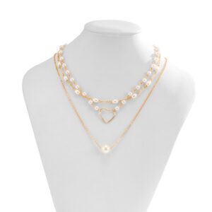 Conjunto 3 Colares Coração Pérola e Ouro 18k