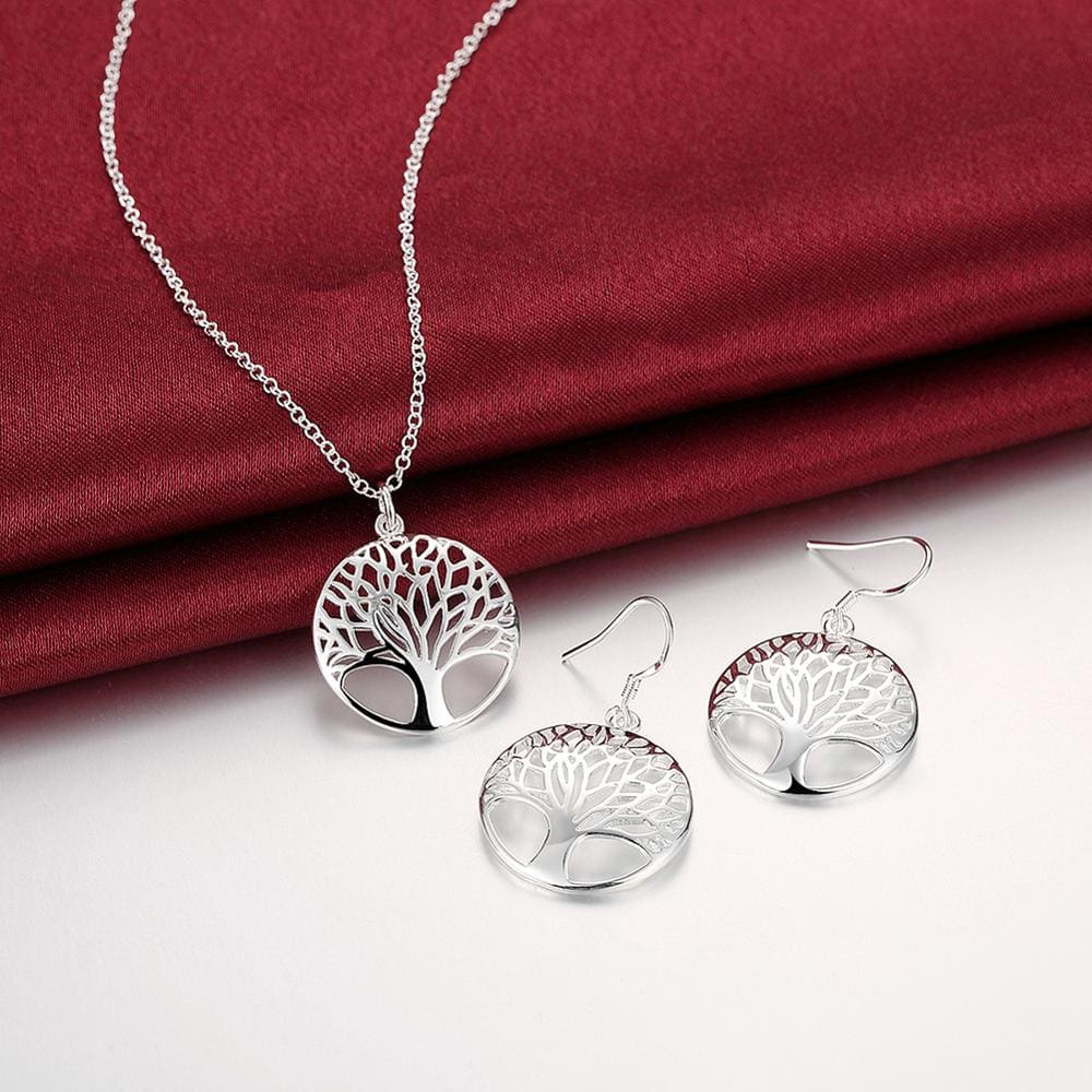 Conjunto Colar e Brincos de Prata 925 - Árvore da Vida