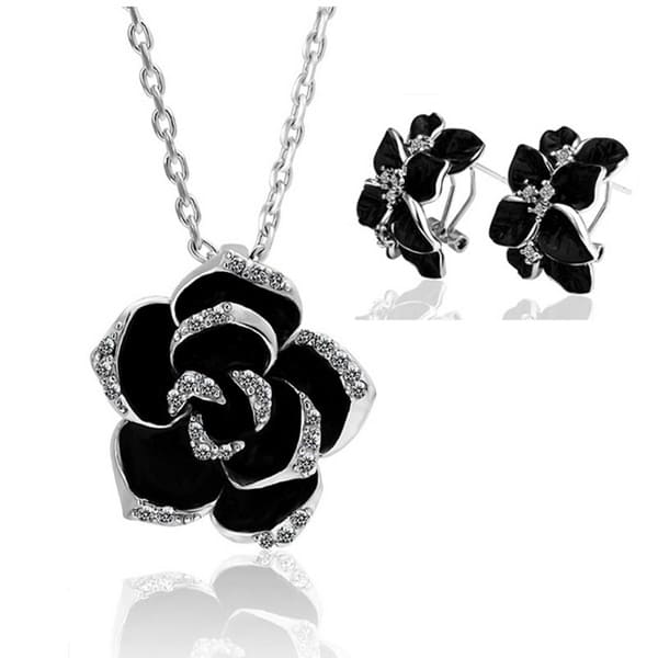 Conjunto Colar e Brincos - Rosa Negra