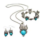 Conjunto Colar, Pulseira e Brincos - Coruja