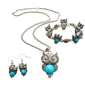 Conjunto Colar, Pulseira e Brincos - Coruja