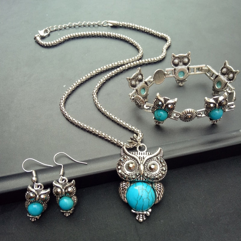 Conjunto Colar, Pulseira e Brincos - Coruja