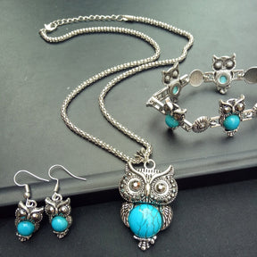 Conjunto Colar, Pulseira e Brincos - Coruja